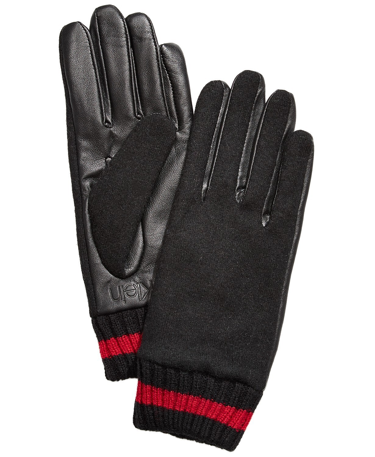 Calvin Klein Leather Knit Cuff Touchscreen Gloves