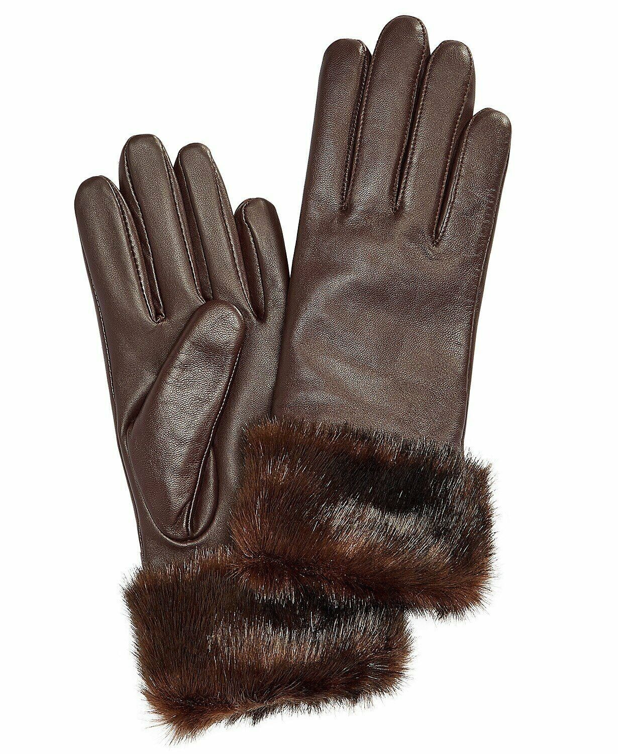 Charter Club Faux Fur-Cuff Leather Tech Gloves