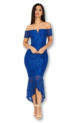 Ax Paris Lace Bardot Fishtail Dress - Blue