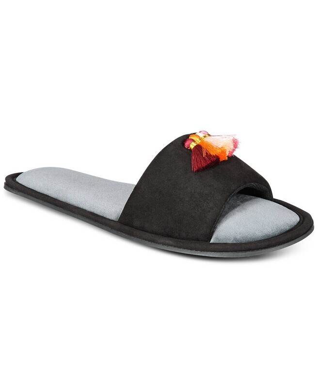International Concepts Women&#39;s Tassel-Band Memory Foam Soft Slippers, Black, M