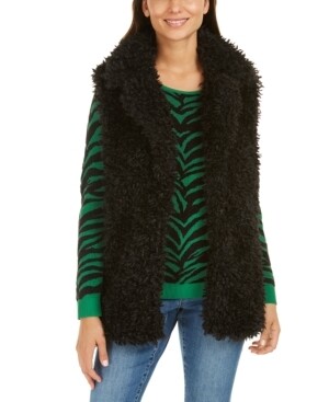 International Concepts Women's Faux-Fur Duster with Collar, Black, S/M
