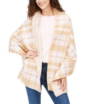 Charter Club Reversible Houndstooth Plaid Wrap Pink/White/Camel