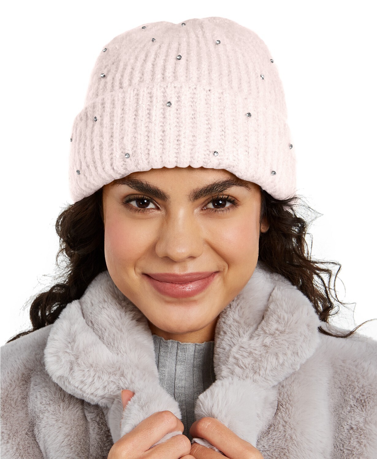 International Concepts Women's Allover Gemstone Beanie, Blush- Pink