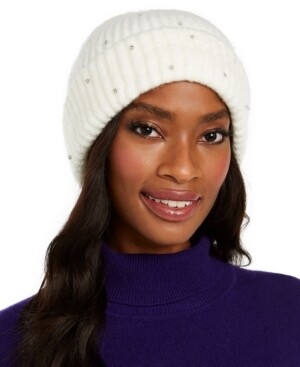 International Concepts Allover Gemstone Beanie Knit Hat, Ivory 