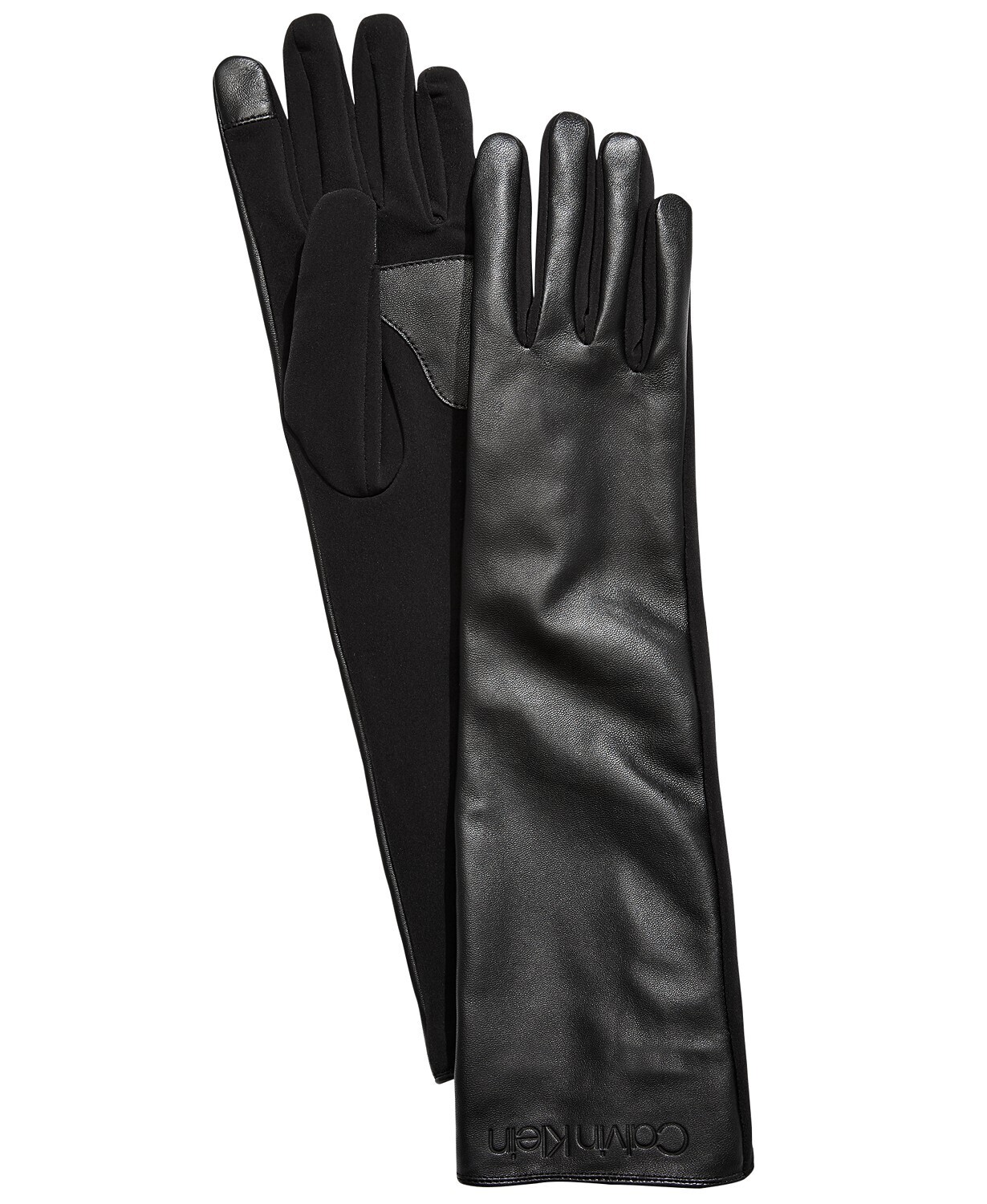 Calvin Klein Long Leather Gloves - Black