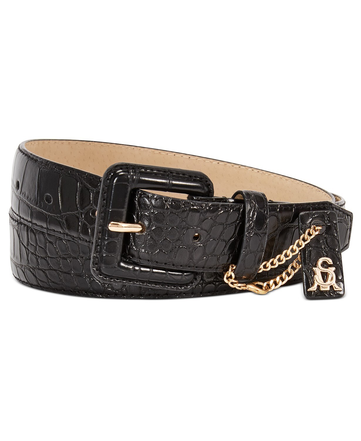 Steve Madden Croc-Embossed Buckle Belt with Charm - (S)