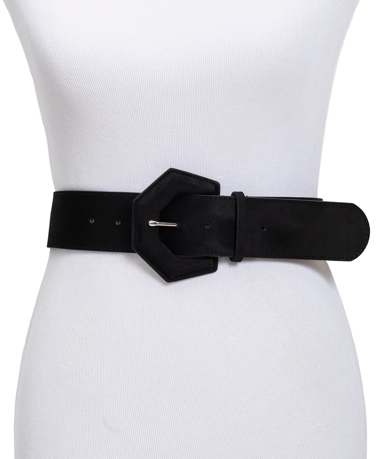 International Concepts Geometric Covered Buckle Stretch Belt, Black -(M/L)