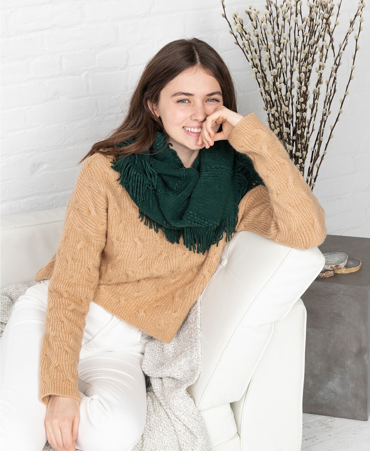 International Concepts Raschel-Knit Loop Scarf With Fringe, Green