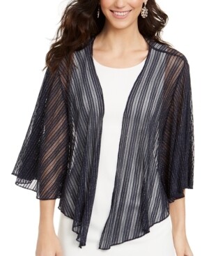 International Concepts Cropped Metallic Shrug, Blue