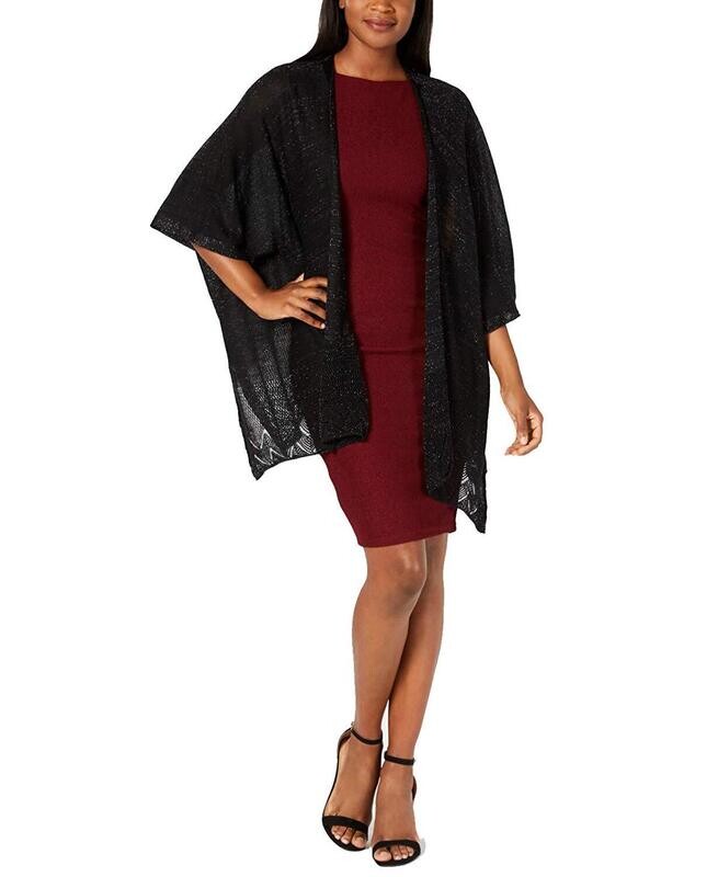 Cejon Women&#39;s Metallic Pointelle-Border Evening Wrap (Black, One Size)