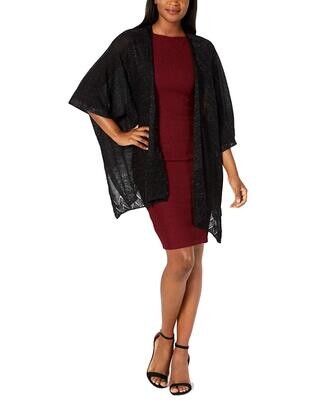 Cejon Women's Metallic Pointelle-Border Evening Wrap (Black, One Size)