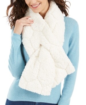 International Concepts Quilted Teddy Faux-Fur Puffer Muffler Scarf, Ivory