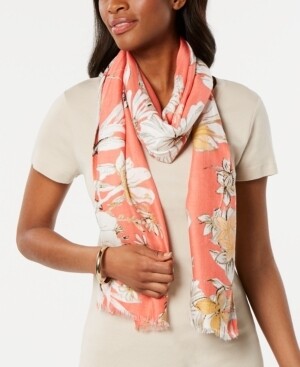 International Concepts Sketched Flowers Pashmina - Coral