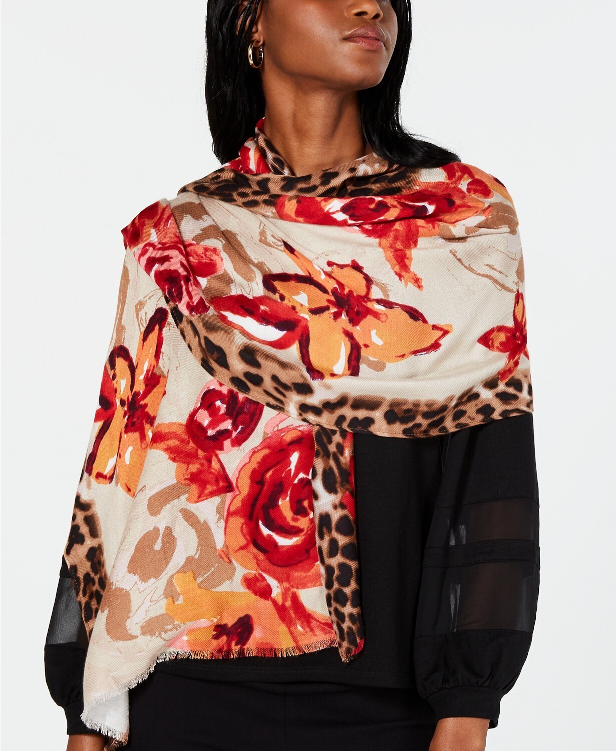 International Concepts Leopard Floral Pashmina