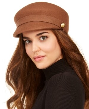 NINE WEST Women's Brown Cotton Fitted Newsboy Cap Cabbie Hat