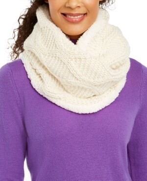 International Concepts Cable-Knit Shine Loop Scarf With Faux-Sherpa Lining, Ivory