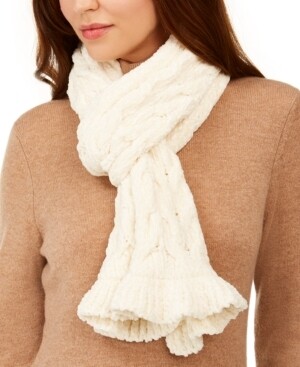 Charter Club Cable Ruffle Chenille Muffler Scarf, Ivory