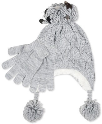 Fab Big Girls 2-Pc. Heidi Sequined Popcorn-Knit Hat & Gloves Set - Grey
