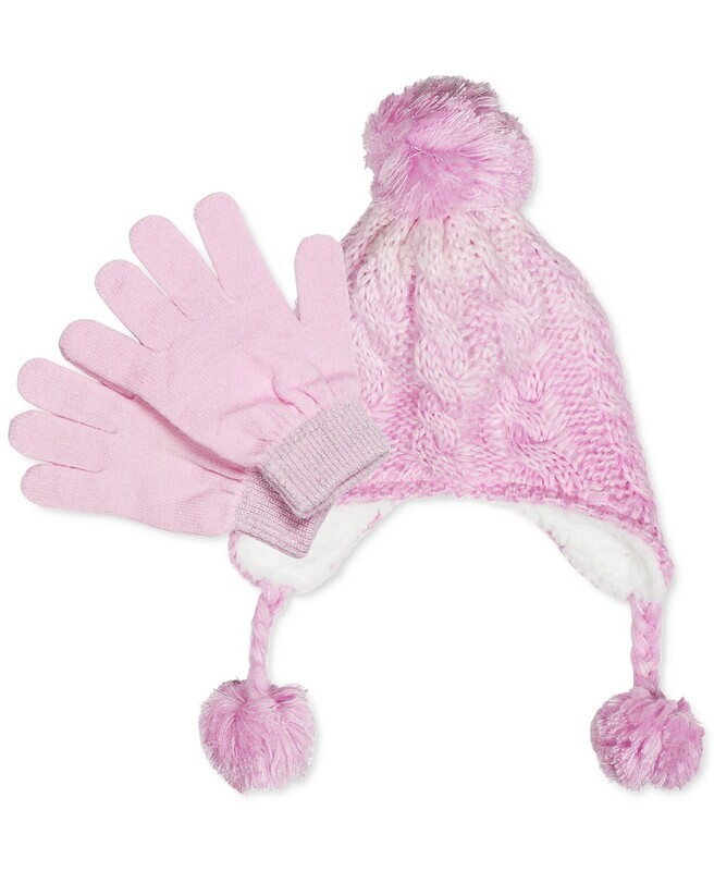 FAB Little Girls 2-Pc. Ombré Hat &amp; Gloves Set - Pink
