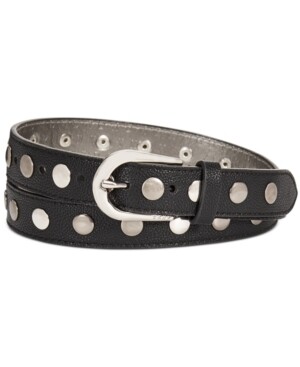Dkny Pebble-Grain Studded Pant Belt - Black/Silver - M