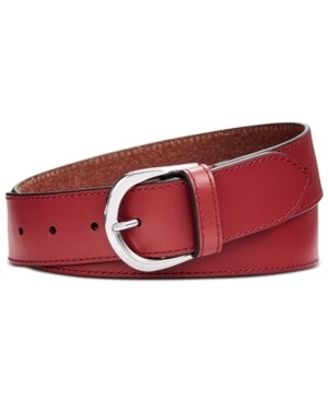 Calvin Klein Smooth Leather Belt - Barn Red/Nickle - S
