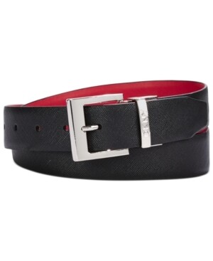 Dkny Saffiano to Smooth Reversible Belt - Black/Red - S