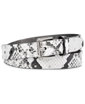 Dkny Studded Snake-Embossed Belt - White/Silver - S
