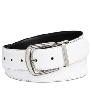 Calvin Klein Leather Reversible Western Belt - White/Black/Silver - M