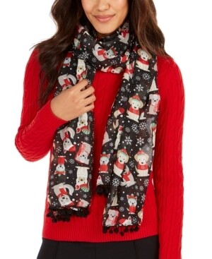 Cejon Pompom Trim Puppy Christmas Scarf Black