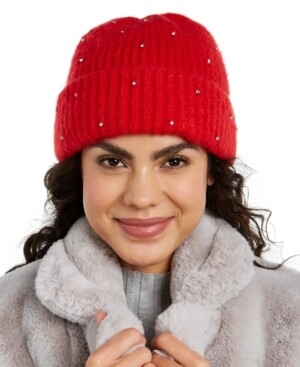 International Concepts Allover Gemstone Beanie Knit Hat, Red