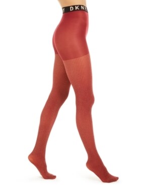 DKNY Womens Lurex Rib Control Top Tights - Small