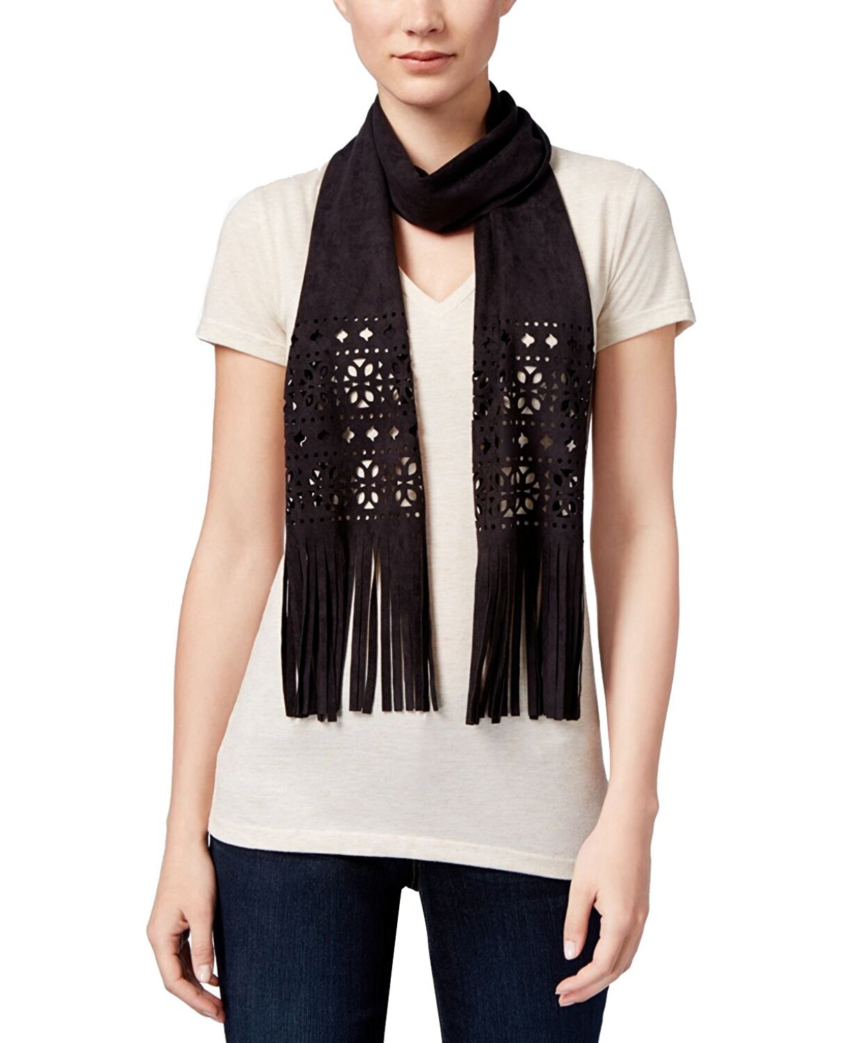International Concepts Perforated Faux Suede Skinny Scarf