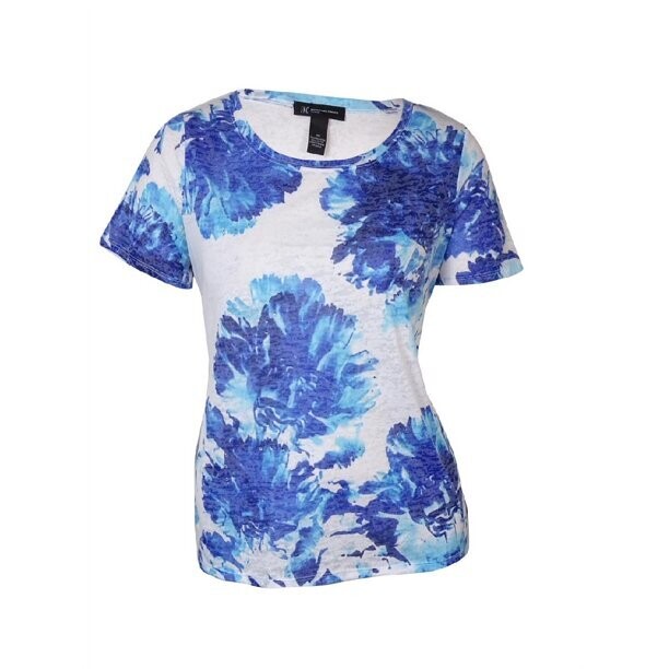 International Concepts Women S Placed Floral Tee (0X Goddess Blue)