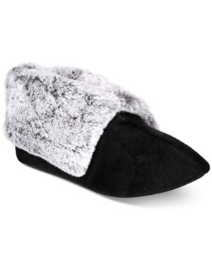 Charter Club Plush Faux-Fur Booties Slippers,Black - Small (5-6)