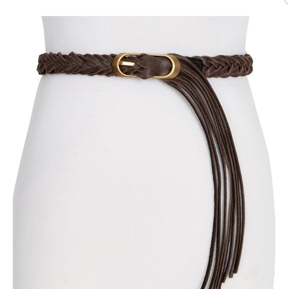 Frye & Co Braided Panel with Fringe Leather Belt - Small