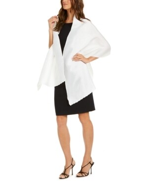 Calvin Klein Women S Logo Pleated Texture Lightweight Evening Wrap Eggshell
