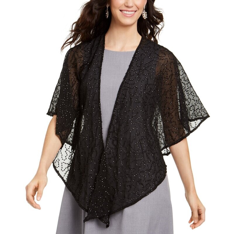 Cejon Squiggle-Sequins Draped Shawl Black