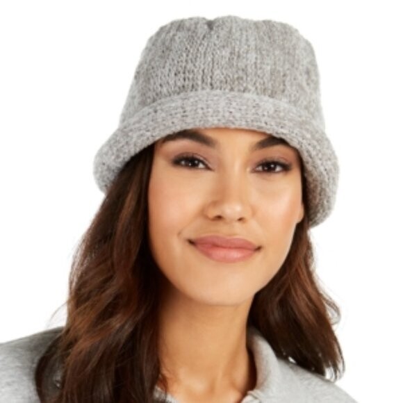 August Hats Womens Chenille Rollup Cloche Grey