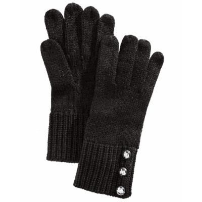 Michael Michael Kors Logo Dome-Button Gloves - Black/Silver
