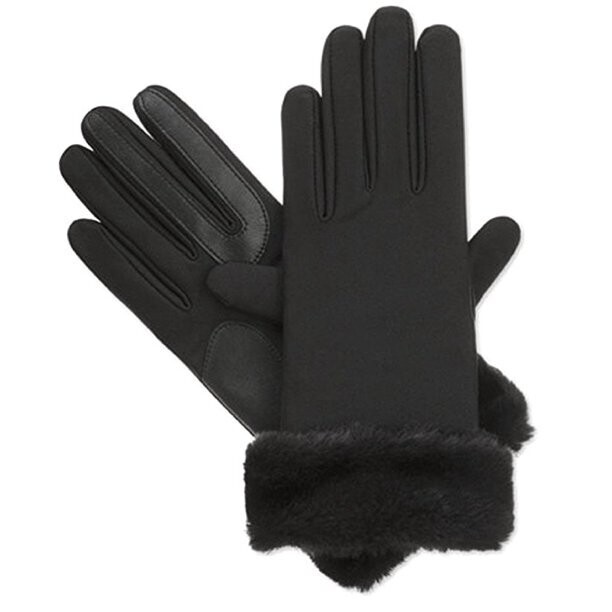 Isotoner Signature Boxed Fur Cuff Spandex Tech Touch Gloves, Black - (M/L)