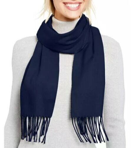 Cejon Solid Fringe Italian Scarf Navy Blue 