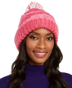 International Concepts Chenille Striped Multi-Pom Beanie, Pink