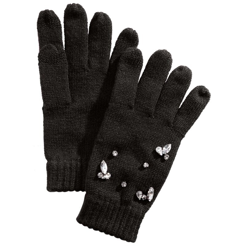 International Concepts Women&#39;s Gemstone-Embellished Tech Gloves, Black