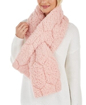 International Concepts Quilted Teddy Faux-Fur Puffer Muffler Scarf, Blush Pink