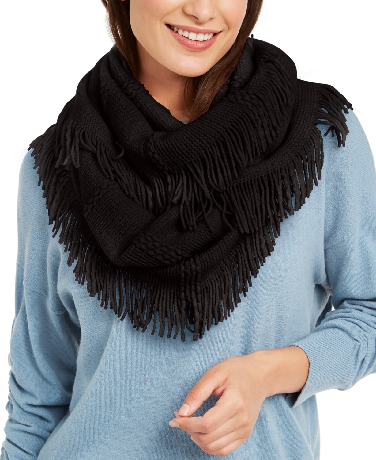International Concepts Raschel-Knit Loop Scarf with Fringe Black One Size