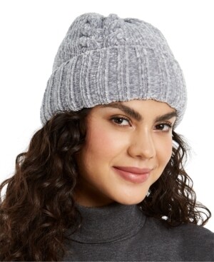 Charter Club Cable Chenille Beanie, Grey