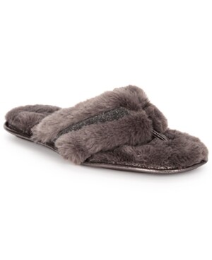 International Concepts Women's Faux-Fur Crossband Slippers,Gray - S (5/6)