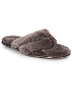 International Concepts Women&#39;s Faux-Fur Crossband Slippers,Gray -  S  (5/6)