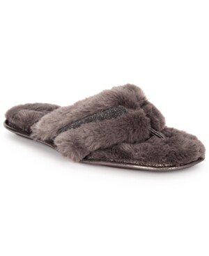 International Concepts Women's Faux-Fur Crossband Slippers,Gray -  S  (5/6)