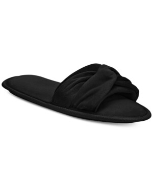 Charter Club Twisted Open-Toe Slippers, Black - M